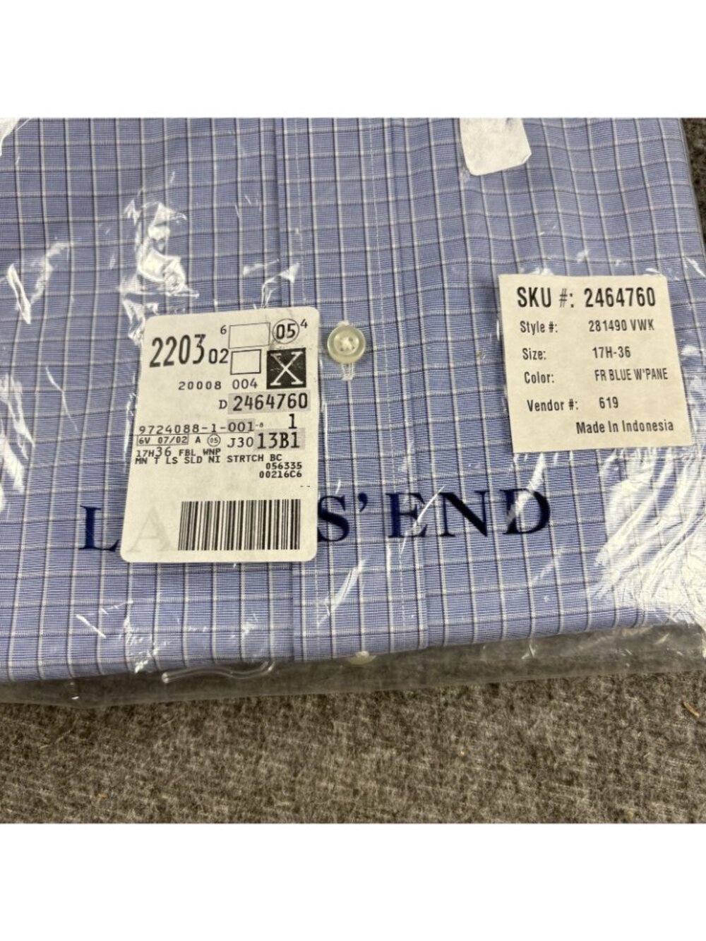 Lands’ End Vintage Dress Shirt 17.5-36 Blue Windowpane NOS Sealed - Picture 7 of 8